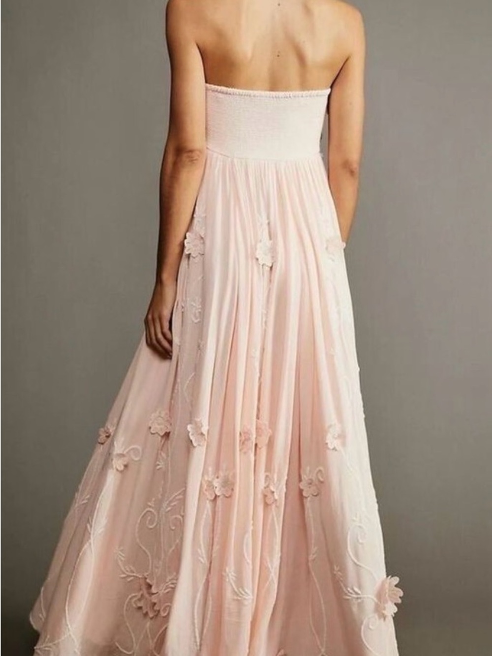 Strapless Blush Lace-Appliqué Maxi Dress - Picture 2 of 3